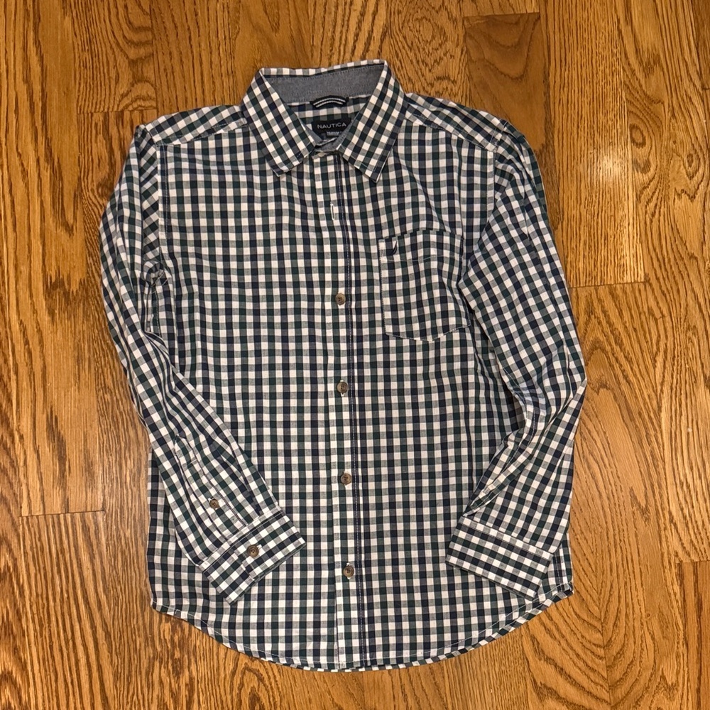 Nautica boys Blue and green  Gingham Button-Down Shirt